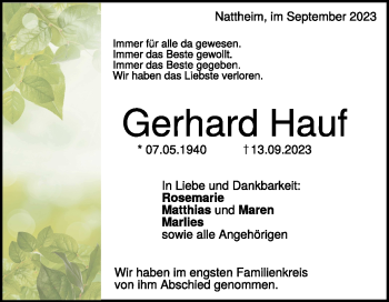 Traueranzeige von Gerhard Hauf von Heidenheimer Zeitung