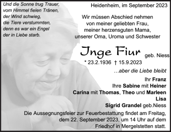 Traueranzeige von Inge Fiur von Heidenheimer Zeitung