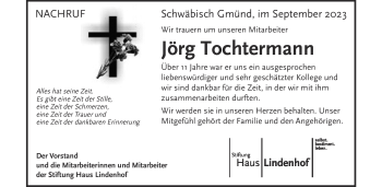 Traueranzeige von Jörg Tochtermann von Heidenheimer Zeitung