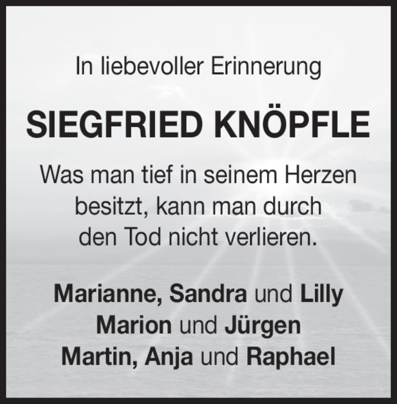  Traueranzeige für Siegfried Knöpfle vom 05.09.2023 aus Heidenheimer Zeitung