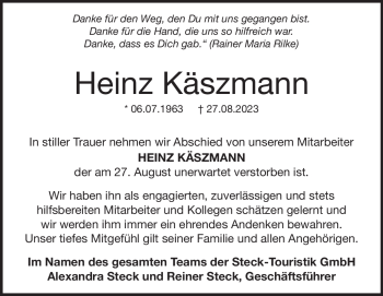 Traueranzeige von Heinz Käszmann von Heidenheimer Zeitung