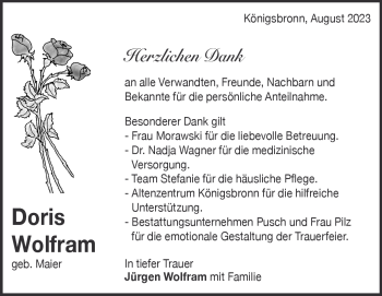 Traueranzeige von Doris Wolfram von Heidenheimer Zeitung