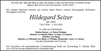 Traueranzeige von Hildegard Seizer von Heidenheimer Zeitung