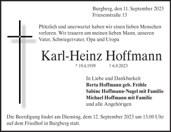 Traueranzeige von Karl-Heinz Hoffmann von Heidenheimer Zeitung