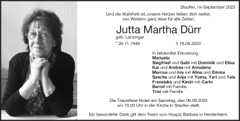 Traueranzeige von Jutta Martha Dürr von Heidenheimer Zeitung
