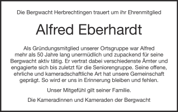 Traueranzeige von Alfred Eberhardt von Heidenheimer Zeitung