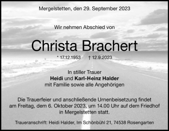 Traueranzeige von Christa Brachert von Heidenheimer Zeitung
