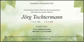 Traueranzeige von Jörg Tochtermann von Heidenheimer Zeitung