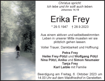 Traueranzeige von Erika Frey von Heidenheimer Zeitung