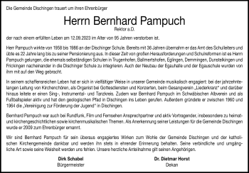Traueranzeige von Bernhard Pampuch von Heidenheimer Zeitung