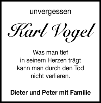 Traueranzeige von Karl Vogel von Heidenheimer Zeitung