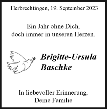 Traueranzeige von Brigitte-Ursula Baschke von Heidenheimer Zeitung