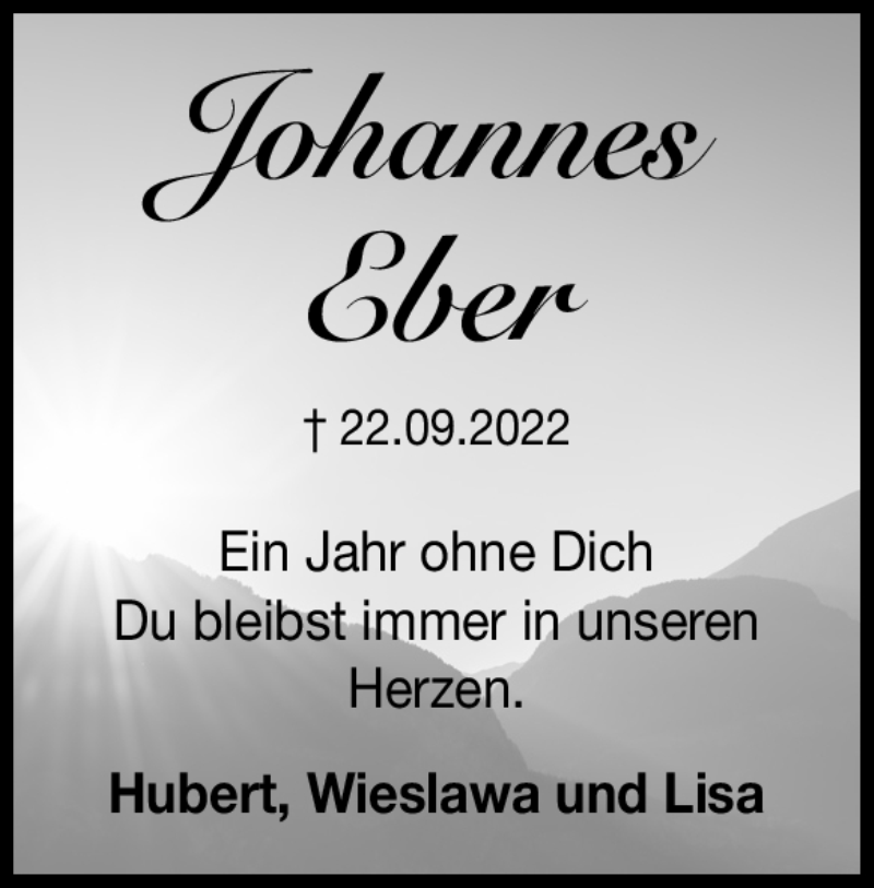  Traueranzeige für Johannes Eber vom 23.09.2023 aus Heidenheimer Zeitung