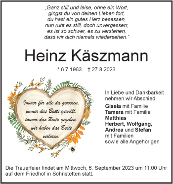Traueranzeige von Heinz Käszmann von Heidenheimer Zeitung