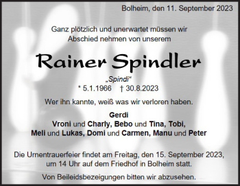 Traueranzeige von Rainer Spindler von Heidenheimer Zeitung