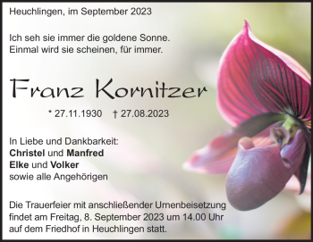 Traueranzeige von Franz Kornitzer von Heidenheimer Zeitung