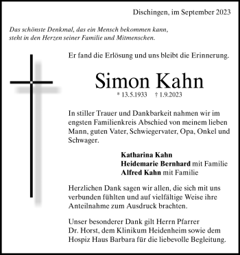 Traueranzeige von Simon Kahn von Heidenheimer Zeitung