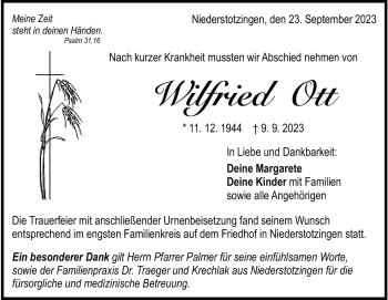 Traueranzeige von Wilfried Ott von Heidenheimer Zeitung
