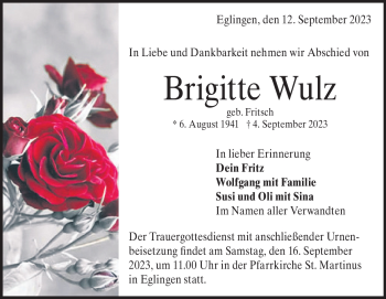 Traueranzeige von Brigitte Wulz von Heidenheimer Zeitung