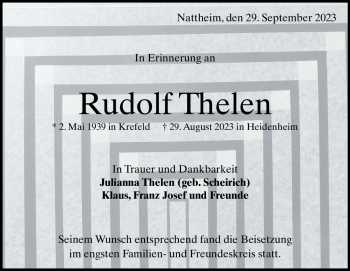 Traueranzeige von Rudolf Thelen von Heidenheimer Zeitung