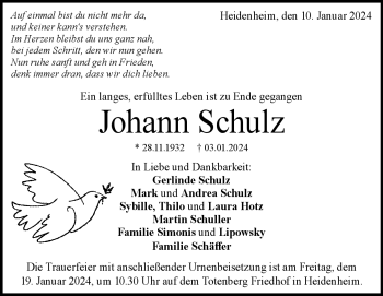 Traueranzeige von Johann Schulz von Heidenheimer Zeitung
