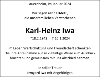 Traueranzeige von Karl-Heinz Iwa von Heidenheimer Zeitung