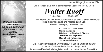 Traueranzeige von Walter Ruoff von Heidenheimer Zeitung