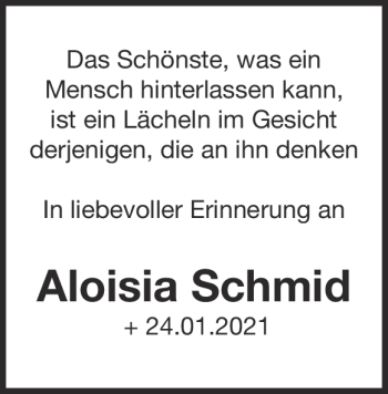 Traueranzeige von Aloisia Schmid von Heidenheimer Zeitung