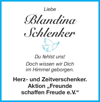 Traueranzeige von Blandina Schlenker von Heidenheimer Zeitung