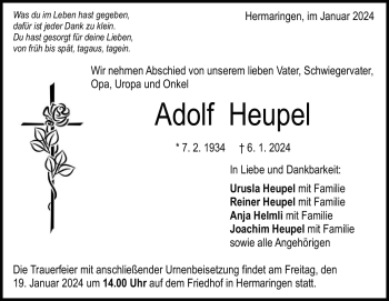 Traueranzeige von Adolf Heupel von Heidenheimer Zeitung