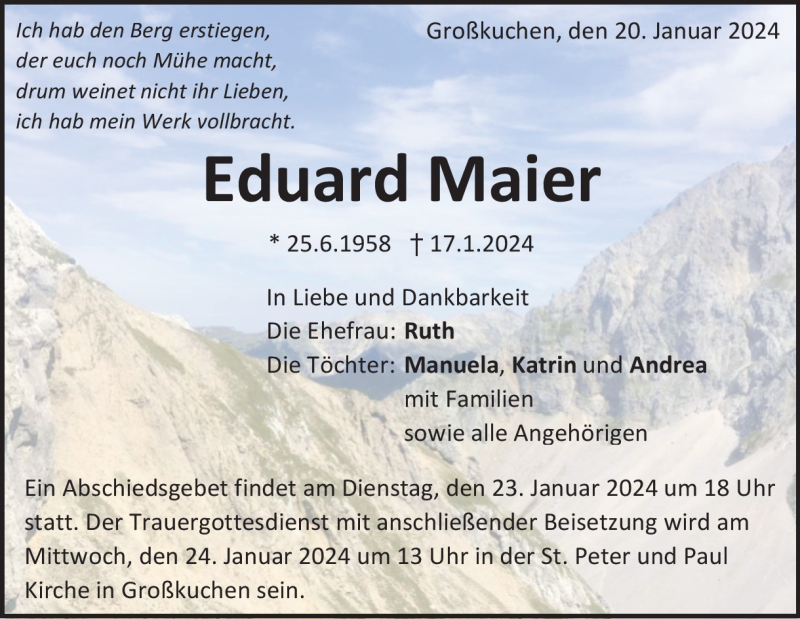  Traueranzeige für Eduard Maier vom 20.01.2024 aus Heidenheimer Zeitung