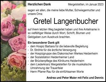 Traueranzeige von Gretel Langenbucher von Heidenheimer Zeitung