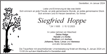 Traueranzeige von Siegfried Hoppe von Heidenheimer Zeitung