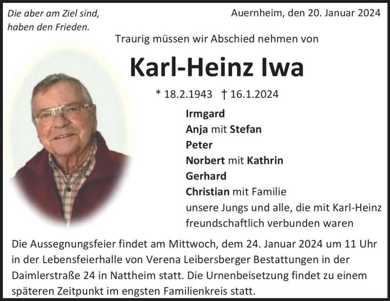  Traueranzeige für Karl-Heinz Iwa vom 20.01.2024 aus Heidenheimer Zeitung