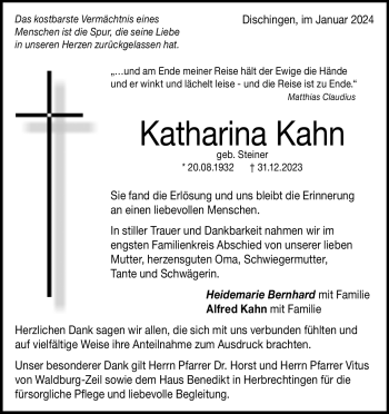 Traueranzeige von Katharina Kahn von Heidenheimer Zeitung