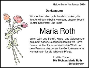 Traueranzeige von Maria Roth von Heidenheimer Zeitung