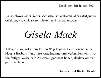 Traueranzeige von Gisela Mack von Heidenheimer Zeitung