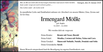 Traueranzeige von Irmengard Mößle von Heidenheimer Zeitung