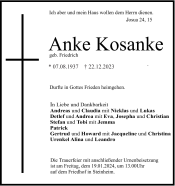 Traueranzeige von Anke Kosanke von Heidenheimer Zeitung