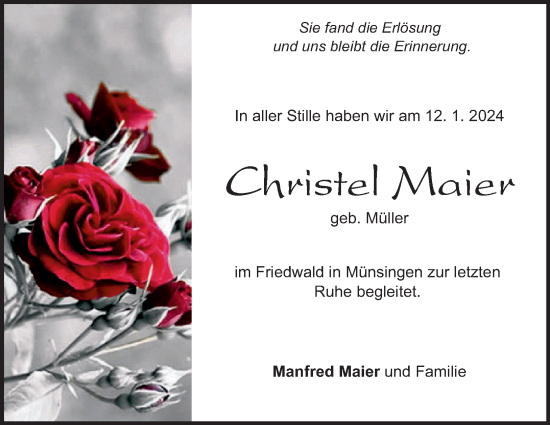 Traueranzeige von Christel Maier von Heidenheimer Zeitung