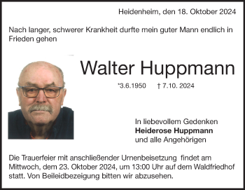 Traueranzeige von Walter Huppmann von Heidenheimer Zeitung