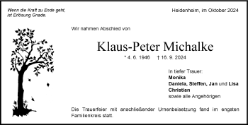 Traueranzeige von Klaus-Peter Michalke von Heidenheimer Zeitung