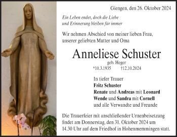 Traueranzeige von Anneliese Schuster von Heidenheimer Zeitung