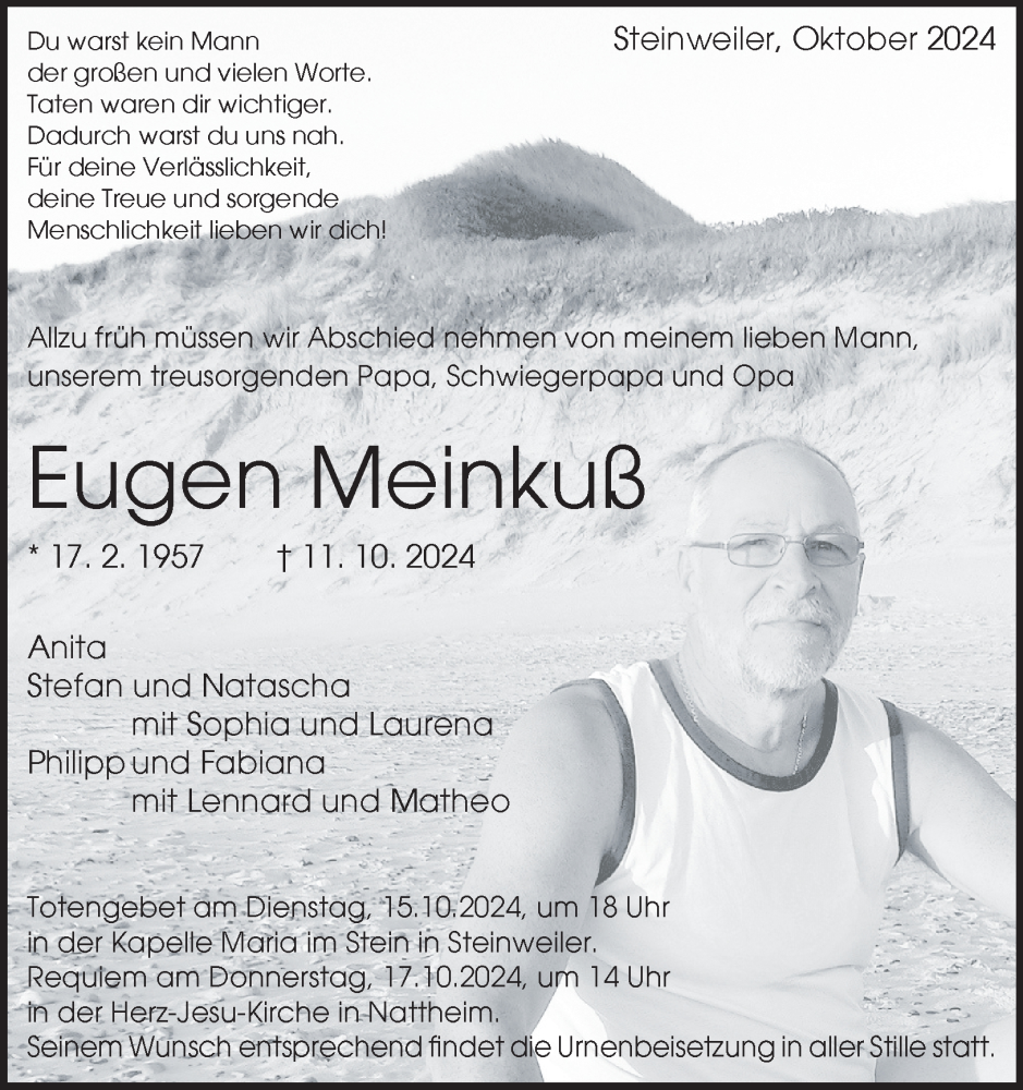  Traueranzeige für Eugen Meinkuß vom 15.10.2024 aus Heidenheimer Zeitung