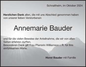 Traueranzeige von Annemarie Bauder von Heidenheimer Zeitung