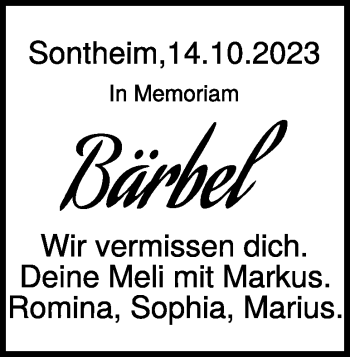 Traueranzeige von Bärbel Moser von Heidenheimer Zeitung