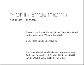 Traueranzeige von Martin Engelmann von Heidenheimer Zeitung