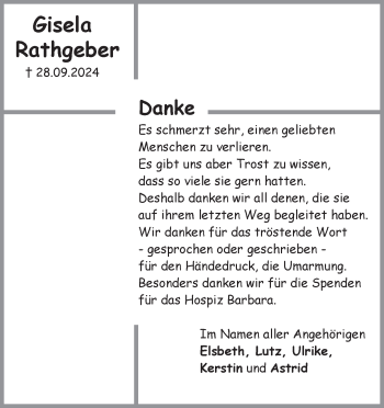 Traueranzeige von Gisela Rathgeber von Heidenheimer Zeitung