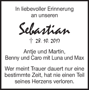 Traueranzeige von Sebastian Wiedmann von Heidenheimer Zeitung