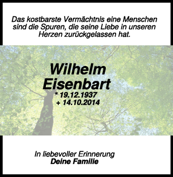 Traueranzeige von Wilhelm Eisenbart von Heidenheimer Zeitung
